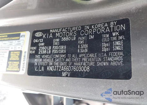 2013 Kia Soul + из США, поврежденный, VIN KNDJT2A66D7603008